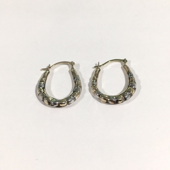 10k Two Tone Gold Small Hoop Earrings - Picture 3 of 3